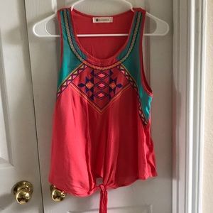 coral Aztec with neon tank and tie bottom